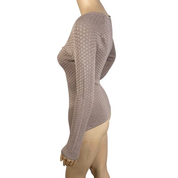 Abercrombie & Fitch Taupe Brown Pointelle Knit Square Neck Bodysuit Top SZ S - Picture 8 of 11